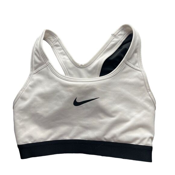 Nike Womens XS Sports Bra Racerback White Black Logo Dri Fit Workout Activewear - Picture 1 of 4